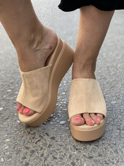 Πλατφόρμα suede μπέζ 5150