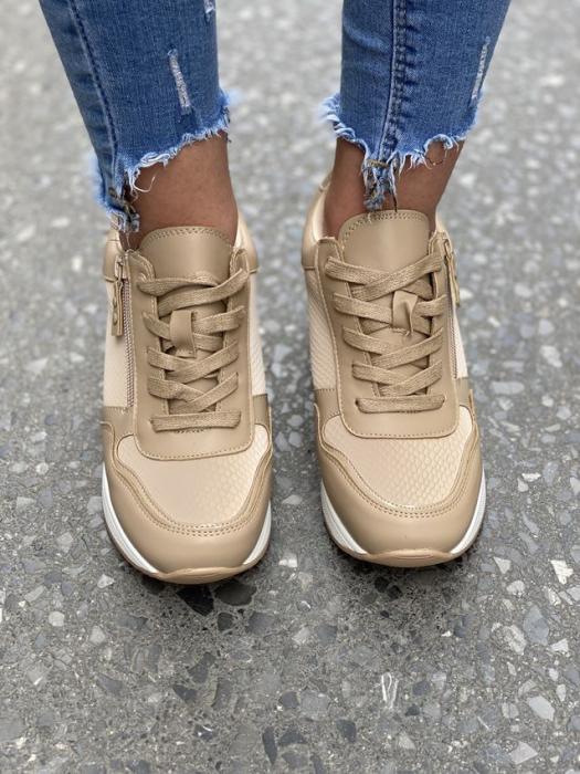 Sneaker με πλατφόρμα και κροκό λεπτομέρεια σκούρο μπεζ H9060