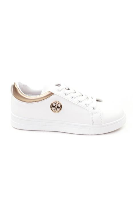 Άσπρο sneakers με ρόζ χρυσή λεπτομέρεια και κορδόνι BY0378