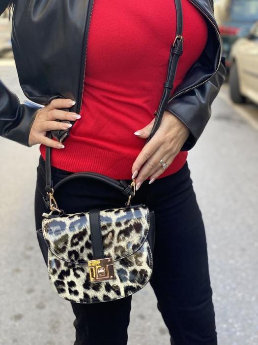 Τσάντα χιαστί animal print άσπρη SW8850