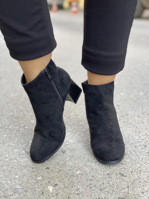 Μποτάκι suede με χοντρό τακούνι μαύρο DQY7091
