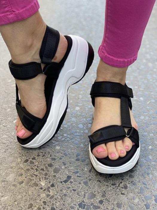 Flatform δίσολο σανδάλι με ρυθμιζόμενα υφασμάτινα λουριά μαύρο Y8029