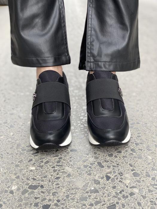 Μαύρο sneaker με πλατφόρμα και λάστιχο H9001