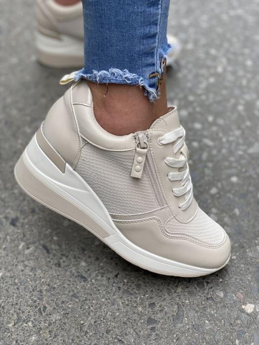Sneaker με πλατφόρμα και κροκό λεπτομέρεια μπεζ H9060
