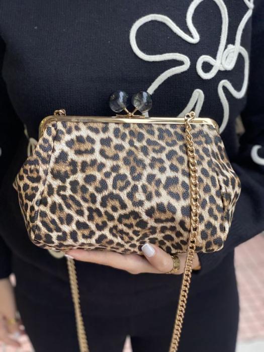 Καφέ animal print τσαντάκι-πορτοφόλι AB356