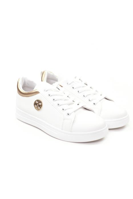 Άσπρο sneakers με ρόζ χρυσή λεπτομέρεια και κορδόνι BY0378