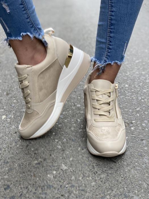 Sneaker με πλατφόρμα και ιδιαίτερο μοτίβο μπέζ H9059