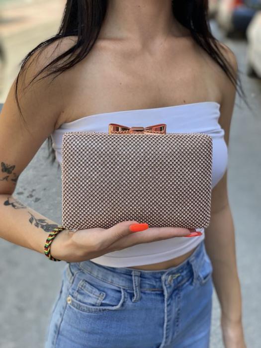 Τσαντάκι clutch με στρας ρόζ χρυσό 7078