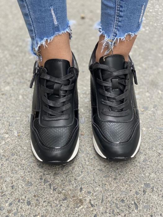Sneaker με πλατφόρμα και κροκό λεπτομέρεια μαύρο H9060