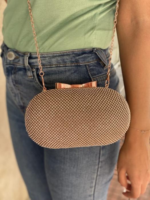 Τσαντάκι clutch οβάλ με στρας χρυσό JH299