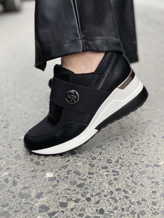 Μαύρο sneaker με πλατφόρμα και λάστιχο H9001