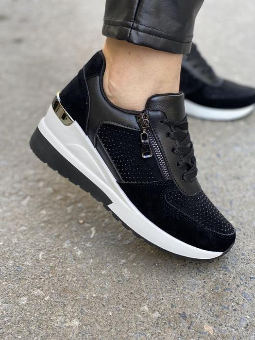 Sneaker με πλατφόρμα στρας και διακοσμητικό φερμουαρ μαύρο 9532