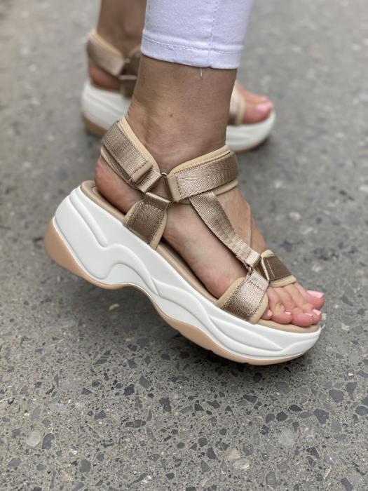 Flatform δίσολο σανδάλι με ρυθμιζόμενα υφασματινα λουριά μπέζ LL1445