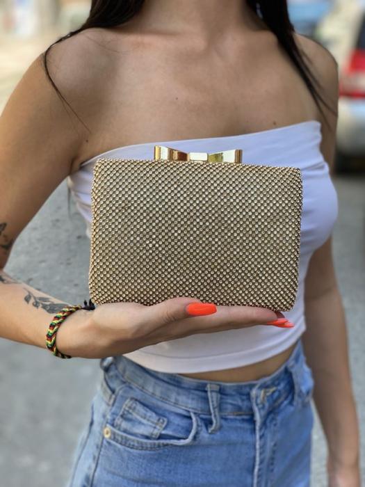 Τσαντάκι clutch με στρας χρυσό 7078
