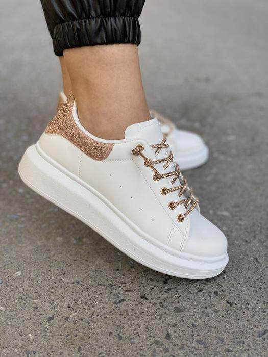 Sneaker με διακοσμητικά στρας άσπρο-ροζ χρυσό C89621
