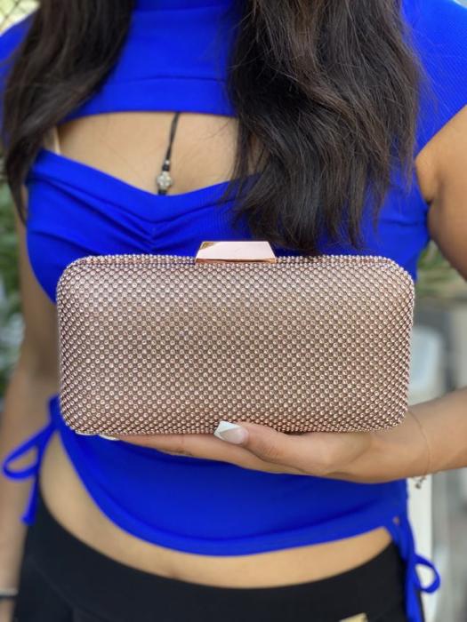 Τσαντάκι clutch με στρας και ιδιαίτερο κούμπωμα ρόζ χρυσό 21935