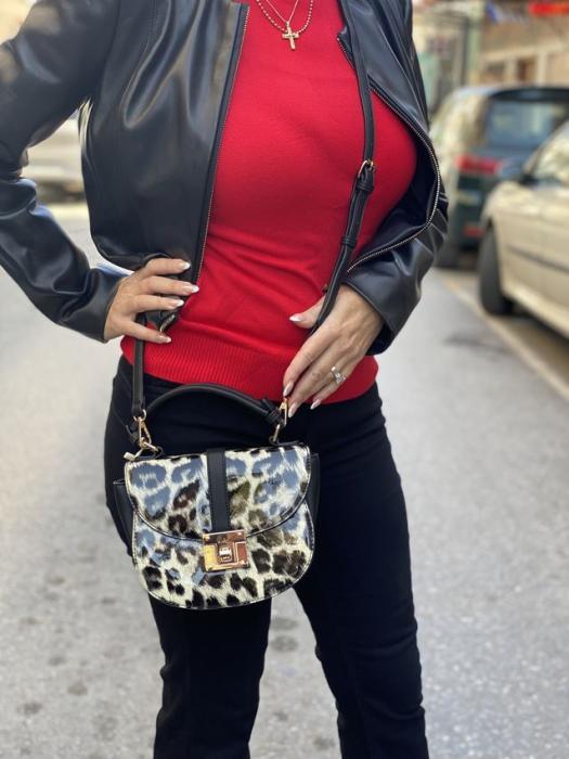 Τσάντα χιαστί animal print άσπρη SW8850