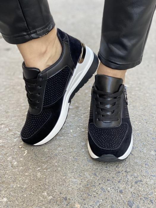 Sneaker με πλατφόρμα στρας και διακοσμητικό φερμουαρ μαύρο 9532