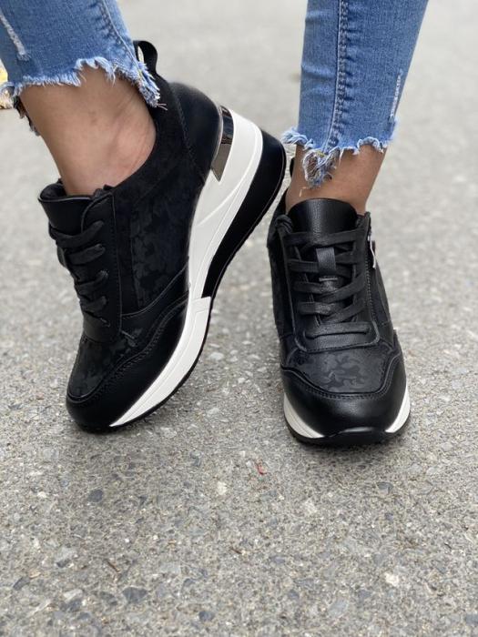 Sneaker με πλατφόρμα και ιδιαίτερο μοτίβο μαύρο H9059
