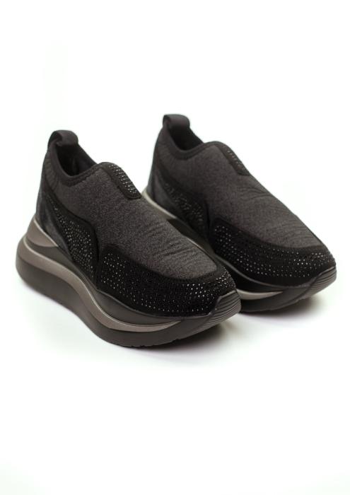 Μαύρο sneakers κάλτσα με πλατφόρμα γκλίτερ και στρας BB130