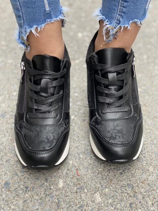 Sneaker με πλατφόρμα και ιδιαίτερο μοτίβο μαύρο H9059