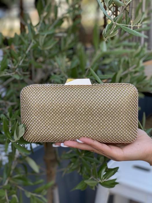 Τσαντάκι clutch με στρας και ιδιαίτερο κούμπωμα χρυσό 21935