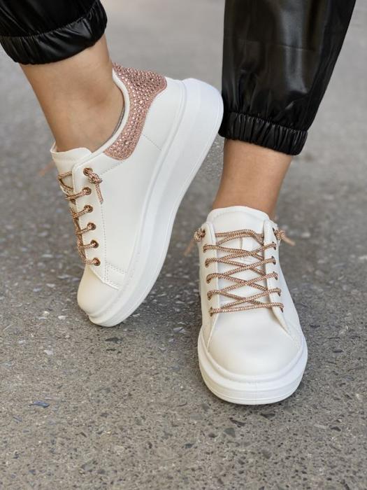 Sneaker με διακοσμητικά στρας άσπρο-ροζ χρυσό C89621