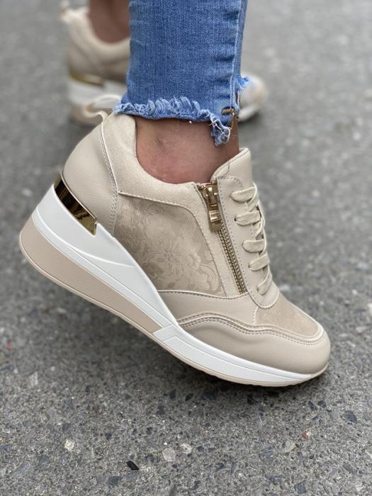 Sneaker με πλατφόρμα και ιδιαίτερο μοτίβο μπέζ H9059