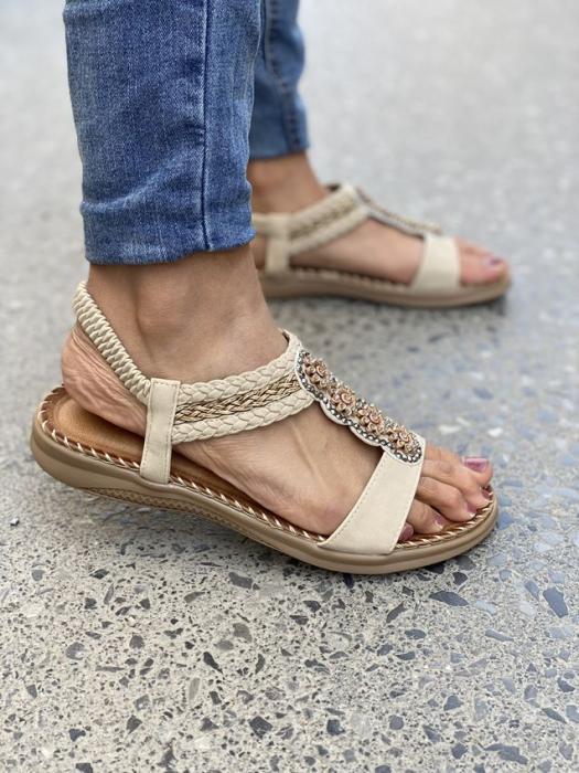 Σανδάλι flat με διακοσμητικά στρας μπεζ JSZ28