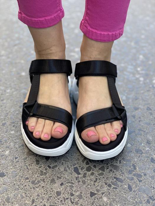 Flatform δίσολο σανδάλι με δερμάτινα κ υφασμάτινα λουριά μαύρο Y8028