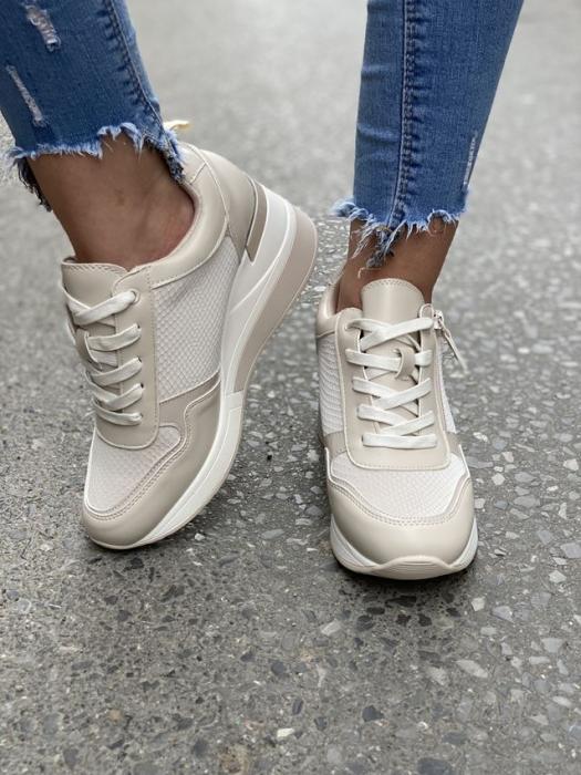 Sneaker με πλατφόρμα και κροκό λεπτομέρεια μπεζ H9060
