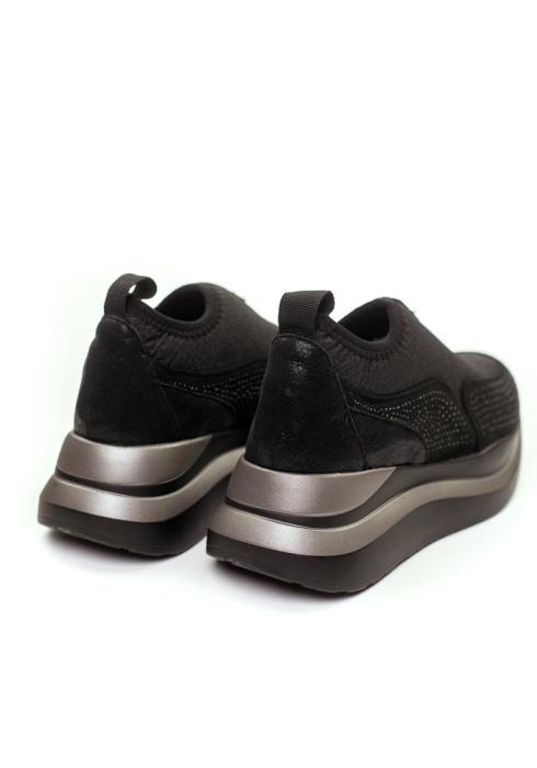 Μαύρο sneakers κάλτσα με πλατφόρμα γκλίτερ και στρας BB130