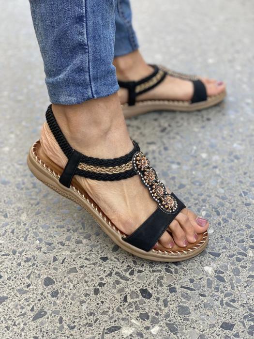 Σανδάλι flat με διακοσμητικά στρας μαύρο JSZ28