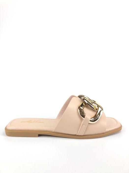 Nude flat σανδάλι με αλυσίδα MS8002