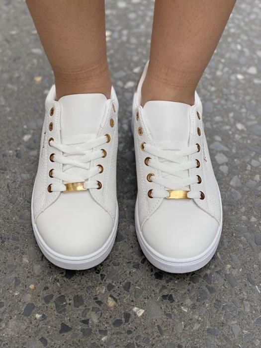 Άσπρο-ροζ χρυσό sneakers με ρόζ χρυσή λεπτομέρεια και κορδόνι BY0351