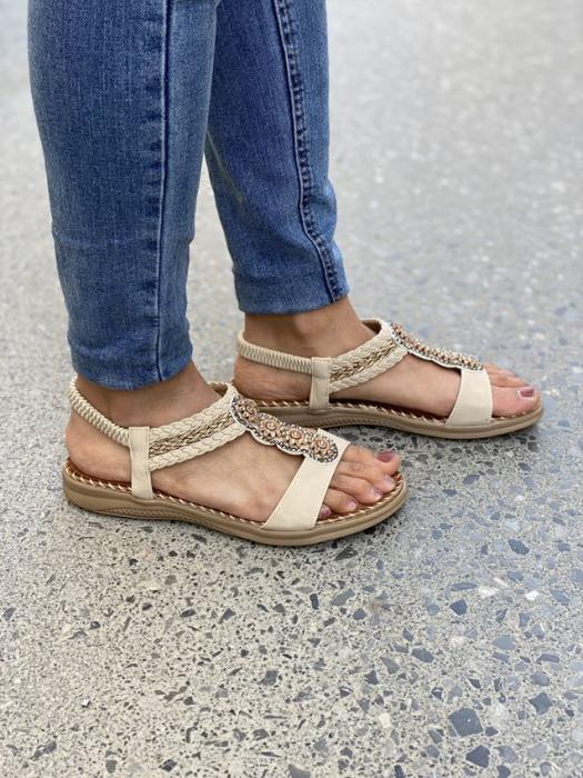Σανδάλι flat με διακοσμητικά στρας μπεζ JSZ28