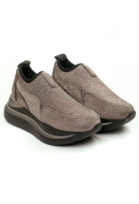 Μαύρο sneakers κάλτσα με πλατφόρμα γκλίτερ και στρας BB130