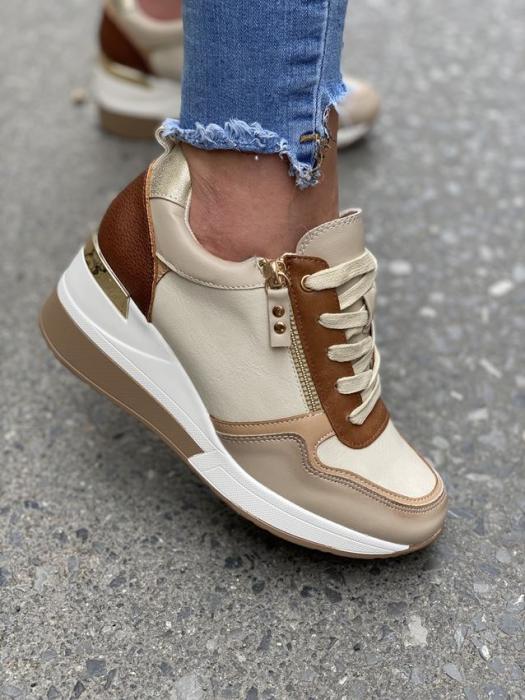 Sneaker με πλατφόρμα και κροκό λεπτομέρεια κάμελ H9060