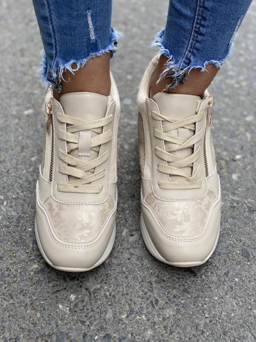 Sneaker με πλατφόρμα και ιδιαίτερο μοτίβο μπέζ H9059