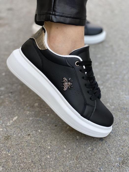 Sneaker δίσολο με αγκράφα και ανθρακί λεπτομέρειες μαύρο C680