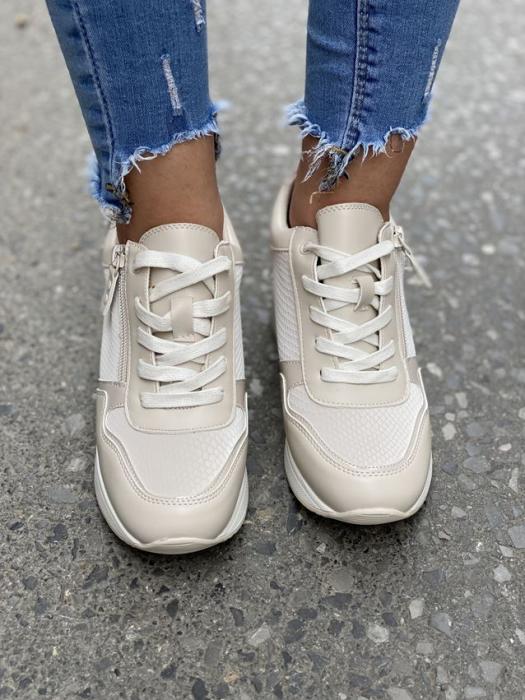 Sneaker με πλατφόρμα και κροκό λεπτομέρεια μπεζ H9060