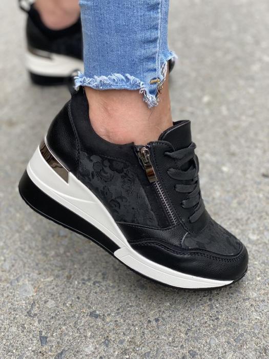 Sneaker με πλατφόρμα και ιδιαίτερο μοτίβο μαύρο H9059