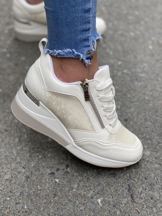 Sneaker με πλατφόρμα και ιδιαίτερο μοτίβο άσπρο H9059