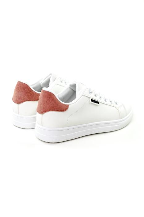 Άσπρο sneakers με ρόζ λεπτομέρεια και κορδόνι OX2513