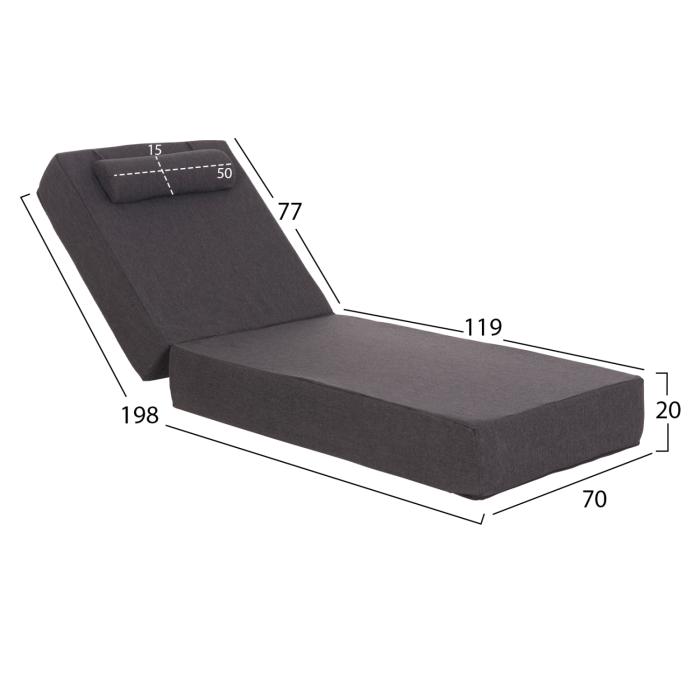 ΜΑΞΙΛΑΡΙ ΞΑΠΛΩΣΤΡΑΣ KIHEI HM21094.03 OLEFIN ΣΚΟΥΡΟ ΓΚΡΙ ΜΕ FOAM 198x70x20Υεκ