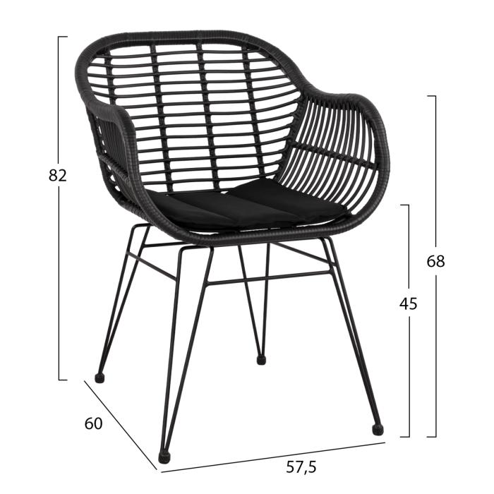 ΣΕΤ ΤΡΑΠΕΖΑΡΙΑΣ 3ΤΜΧ HM11871 ΜΕΤΑΛΛΟ & RATTAN ΣΕ ΜΑΥΡΟ ΧΡΩΜΑ