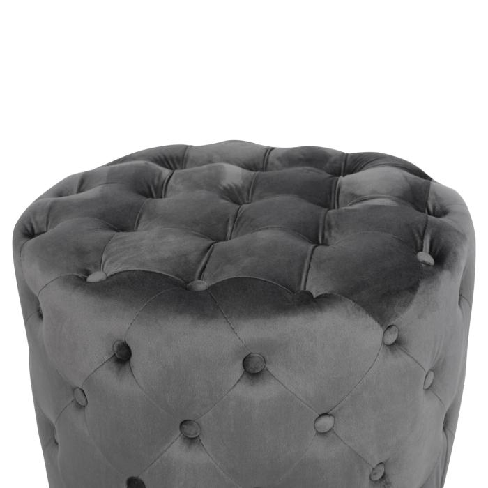 ΣΚΑΜΠΟ KASSIE  ΓΚΡΙ ΒΕΛΟΥΔΟ ΤΥΠΟΥ CHESTERFIELD HM8406.01 Φ60x43Υ εκ.