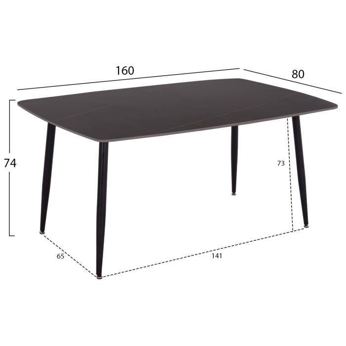 ΤΡΑΠΕΖΙ RAVEN HM18150.02 ΚΕΡΑΜΙΚΟ TOP ΜΕ ΟΨΗ ΜΑΥΡΟ ΜΑΡΜΑΡΟ 160x80x74Υεκ.