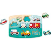 Hape Ξύλινο Παιδικό Puzzle Σφηνώματα Οχήματα 9pcs  - pigibebe.gr