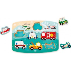 Hape Ξύλινο Παιδικό Puzzle Σφηνώματα Οχήματα 9pcs 